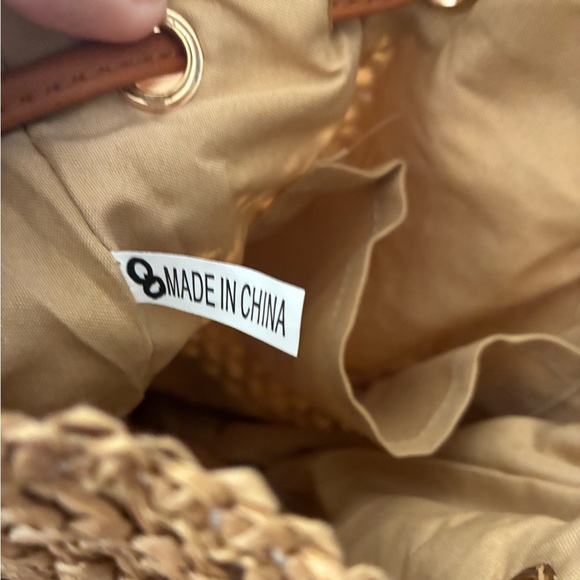 Tan Woven Straw Hollow Bucket Crossbody Bag Handbag Tan - Picture 8 of 12